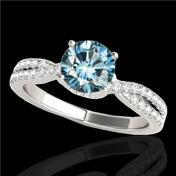 1.3 ctw SI Certified Fancy Blue Diamond Solitaire Ring 10k White Gold - REF-130N9F