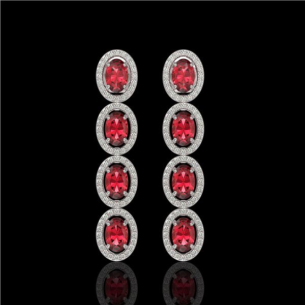 5.88 ctw Tourmaline & Diamond Micro Pave Halo Earrings 10k White Gold - REF-143N6F