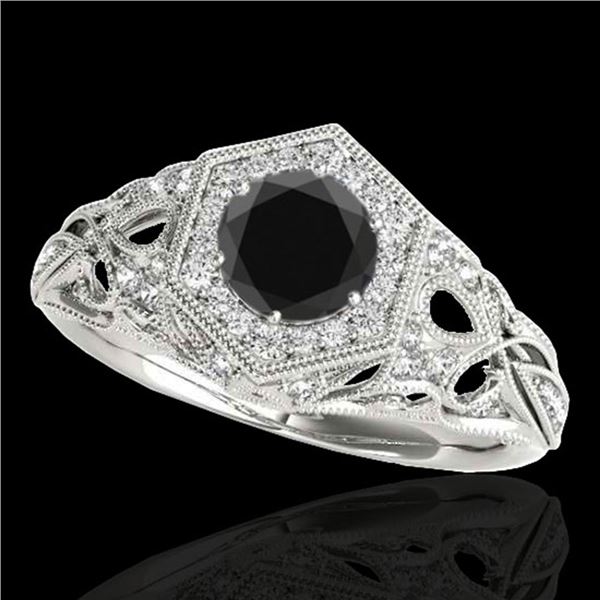 1.4 ctw Certified VS Black Diamond Solitaire Antique Ring 10k White Gold - REF-59M2G