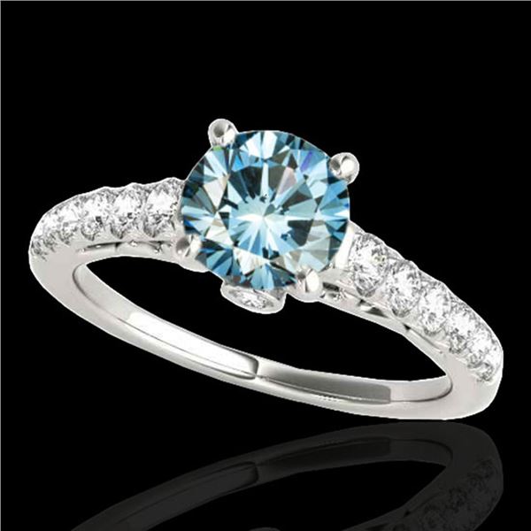 1.5 ctw SI Certified Fancy Blue Diamond Solitaire Ring 10k White Gold - REF-135N2F