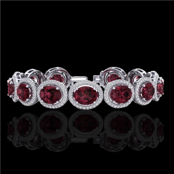 27 ctw Garnet & Micro Pave VS/SI Diamond Certified Bracelet 10k White Gold - REF-360W2H