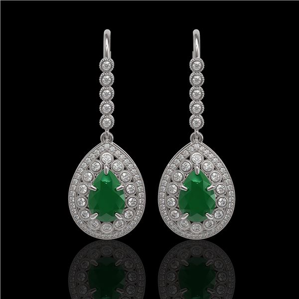 10.15 ctw Certified Emerald & Diamond Victorian Earrings 14K White Gold - REF-327H3R