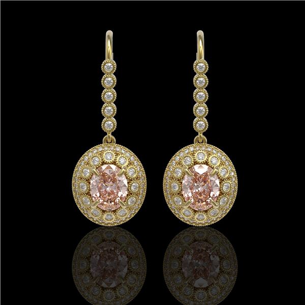 7.85 ctw Morganite & Diamond Victorian Earrings 14K Yellow Gold - REF-317F5M