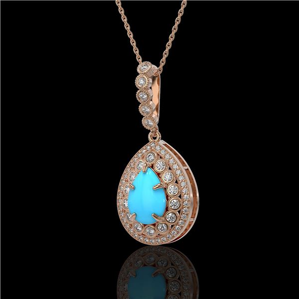 3.97 ctw Turquoise & Diamond Victorian Necklace 14K Rose Gold - REF-125H6R