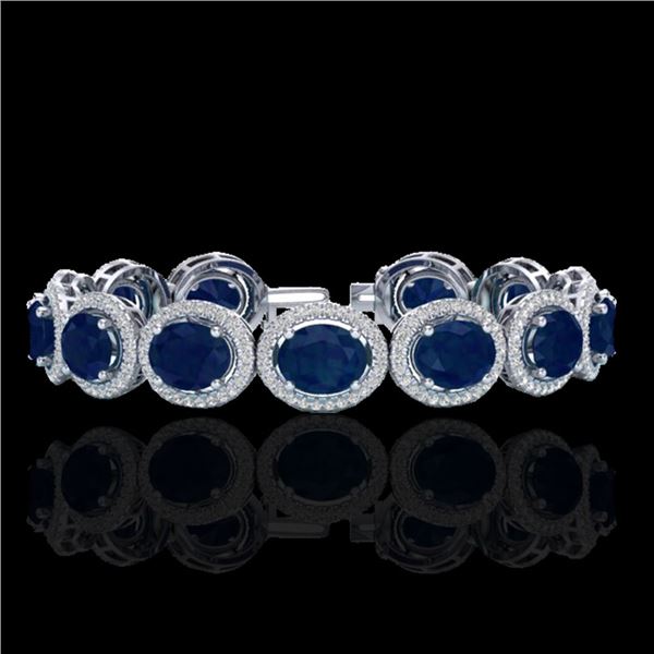 30 ctw Sapphire & Micro Pave VS/SI Diamond Bracelet 10k White Gold - REF-454A5N