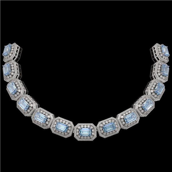 109.25 ctw Aquamarine & Diamond Victorian Necklace 14K White Gold - REF-3037X8A
