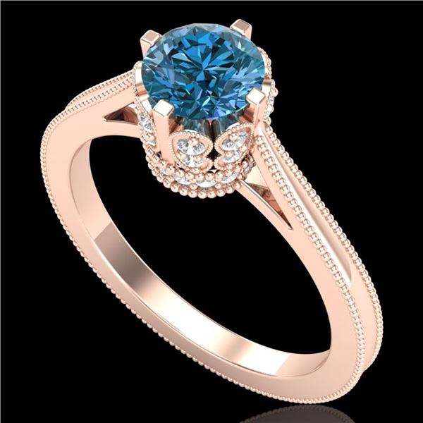 1.14 ctw Fancy Intense Blue Diamond Art Deco Ring 18k Rose Gold - REF-156R4K