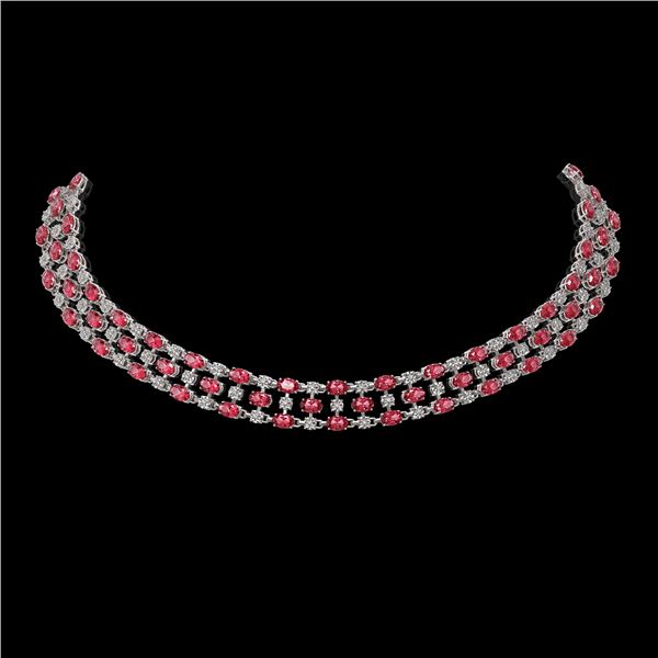 56.93 ctw Tourmaline & Diamond Necklace 10K White Gold - REF-709N3F