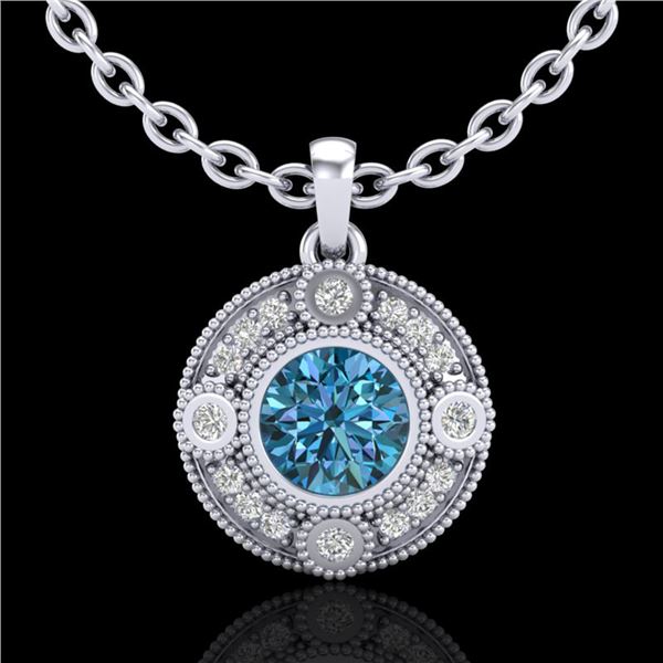 1.01 ctw Fancy Intense Blue Diamond Art Deco Necklace 18k White Gold - REF-119G3W