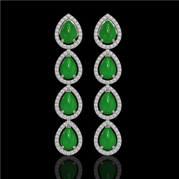 6.20 ctw Jade & Diamond Micro Pave Halo Earrings 10k White Gold - REF-158N2F