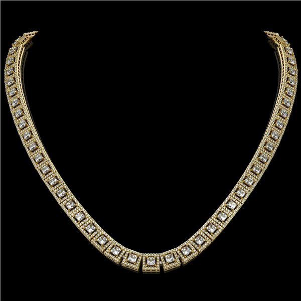 24.4 ctw Princess Cut Diamond Micro Pave Necklace 18K Yellow Gold - REF-2083H2R