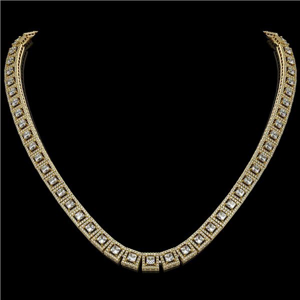 24.4 ctw Princess Cut Diamond Micro Pave Necklace 18K Yellow Gold - REF-2083H2R