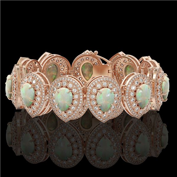 46.44 ctw Certified Opal & Diamond Victorian Bracelet 14K Rose Gold - REF-1468G4W