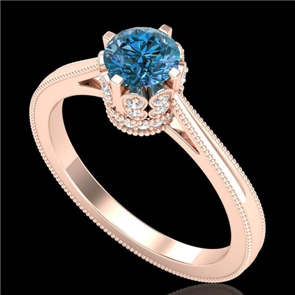 0.81 ctw Fancy Intense Blue Diamond Art Deco Ring 18k Rose Gold - REF-103R6K