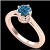 Image 1 : 0.81 ctw Fancy Intense Blue Diamond Art Deco Ring 18k Rose Gold - REF-103R6K