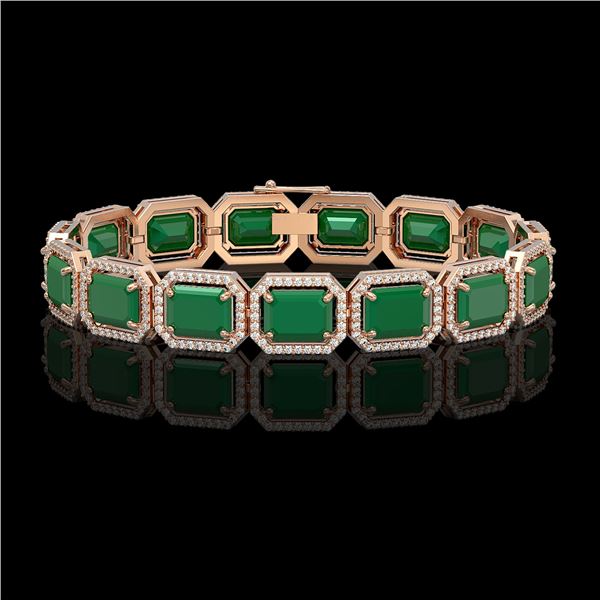 38.61 ctw Emerald & Diamond Micro Pave Halo Bracelet 10k Rose Gold - REF-456G5W