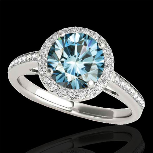 1.3 ctw SI Certified Fancy Blue Diamond Solitaire Halo Ring 10k 2Tone Gold - REF-129A5N