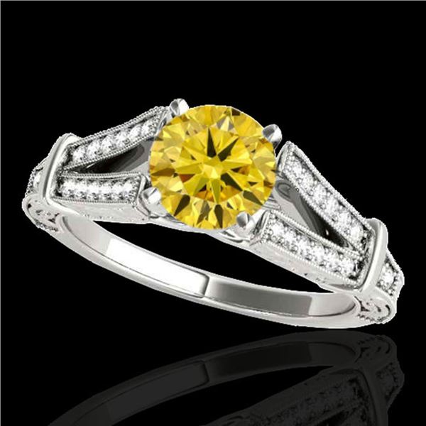 1.25 ctw Certified SI Intense Yellow Diamond Antique Ring 10k White Gold - REF-184W3H