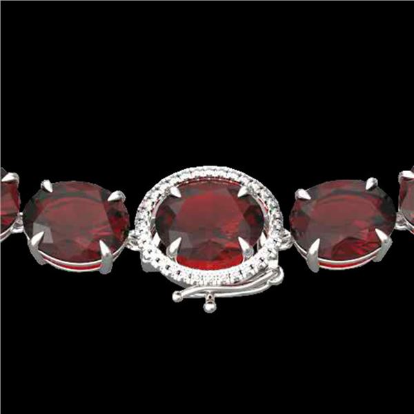 145 ctw Garnet & VS/SI Diamond Halo Micro Necklace 14k White Gold - REF-455Y6X