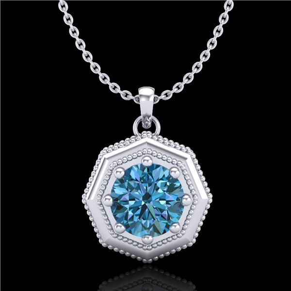 0.75 ctw Fancy Intense Blue Diamond Art Deco Necklace 18k White Gold - REF-100G2W