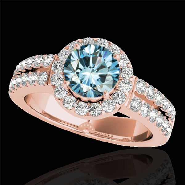 1.5 ctw SI Certified Fancy Blue Diamond Solitaire Halo Ring 10k Rose Gold - REF-163R6K