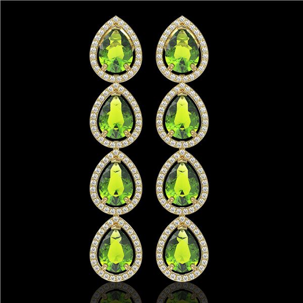 8.4 ctw Peridot & Diamond Micro Pave Halo Earrings 10k Yellow Gold - REF-172X2A