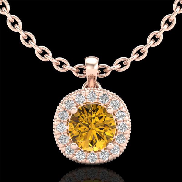 1.1 ctw Intense Fancy Yellow Diamond Art Deco Necklace 18k Rose Gold - REF-167H6R