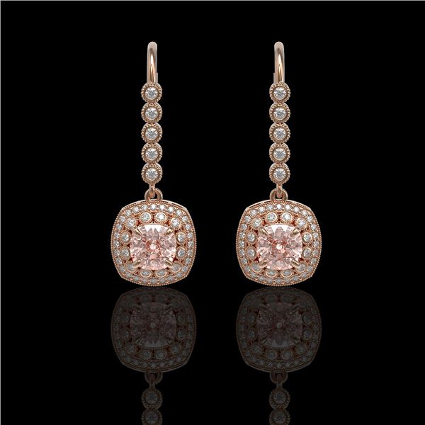 4.3 ctw Certified Morganite & Diamond Victorian Earrings 14K Rose Gold - REF-172M8G