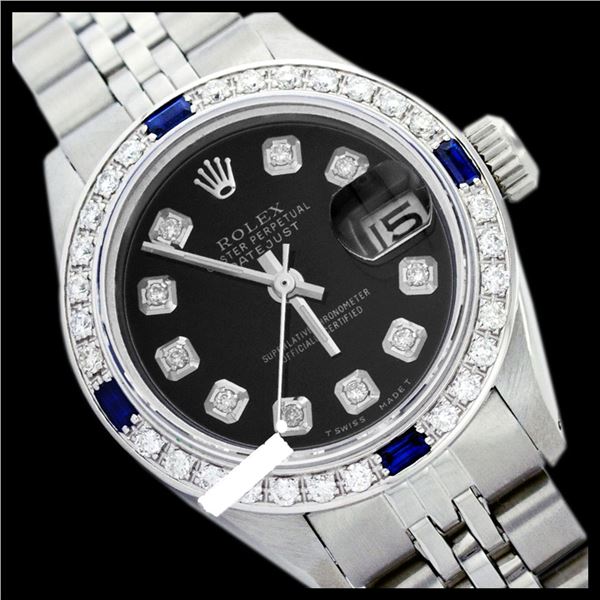 Rolex Men's Stainless Steel, QuickSet, Diam Dial & Diam/Sapphire Bezel