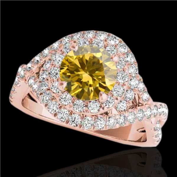 2 ctw Certified SI/I Fancy Intense Yellow Diamond Halo Ring 10k Rose Gold - REF-259W3H