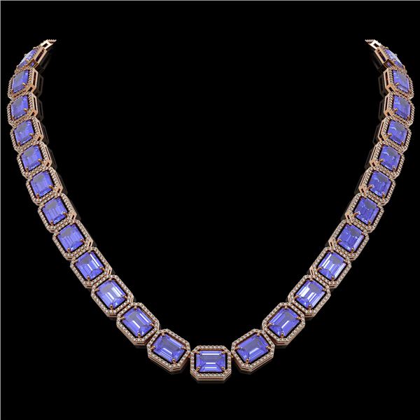 79.99 ctw Tanzanite & Diamond Micro Pave Halo Necklace 10k Rose Gold - REF-1704G2W