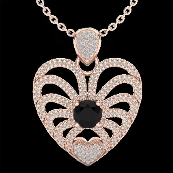 3.50 ctw Black & White Micro Diamond Heart Necklace 14k Rose Gold - REF-173G6W