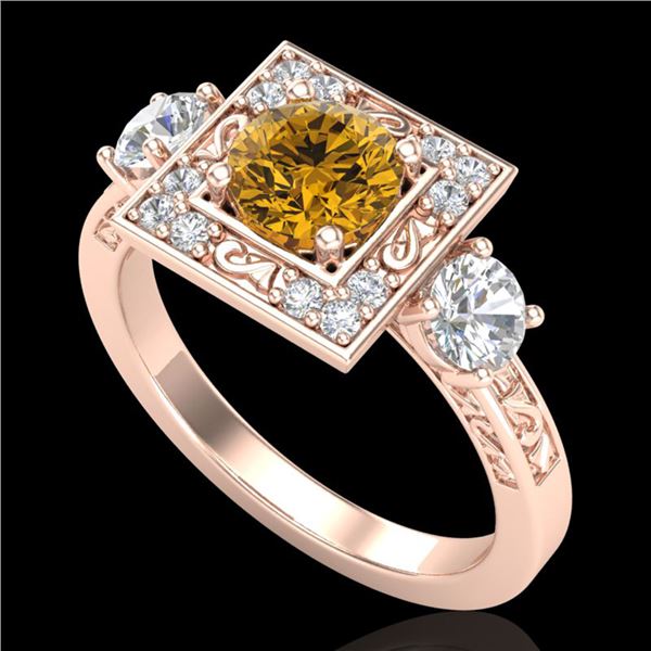 1.55 ctw Intense Fancy Yellow Diamond Art Deco Ring 18k Rose Gold - REF-178F2M