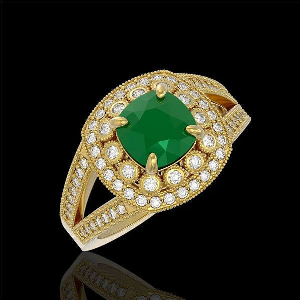 2.69 ctw Certified Emerald & Diamond Victorian Ring 14K Yellow Gold - REF-104M9G