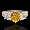 Image 2 : 2.01 ctw Intense Fancy Yellow Diamond Art Deco Ring 18k Rose Gold - REF-343R6K