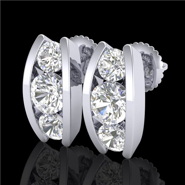 2.18 ctw VS/SI Diamond Solitaire Art Deco Stud Earrings 18k White Gold - REF-300Y2X