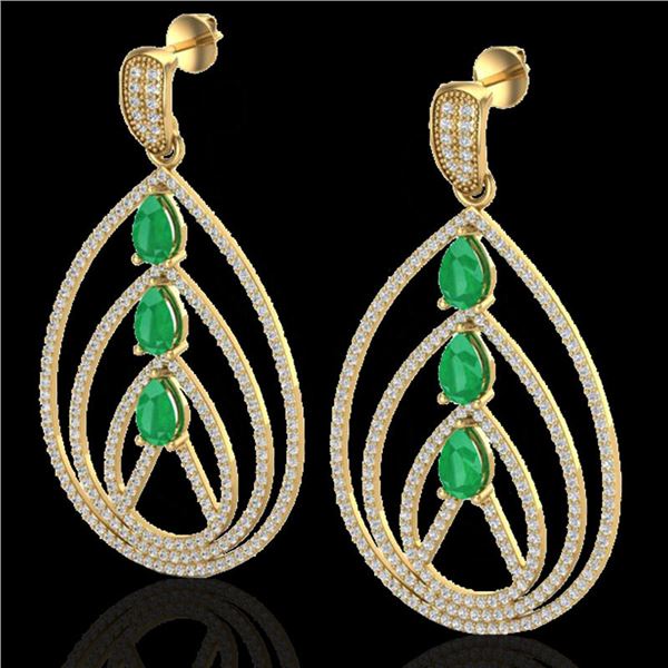 4 ctw Emerald & Micro Pave VS/SI Diamond Earrings 18k Yellow Gold - REF-307K3Y