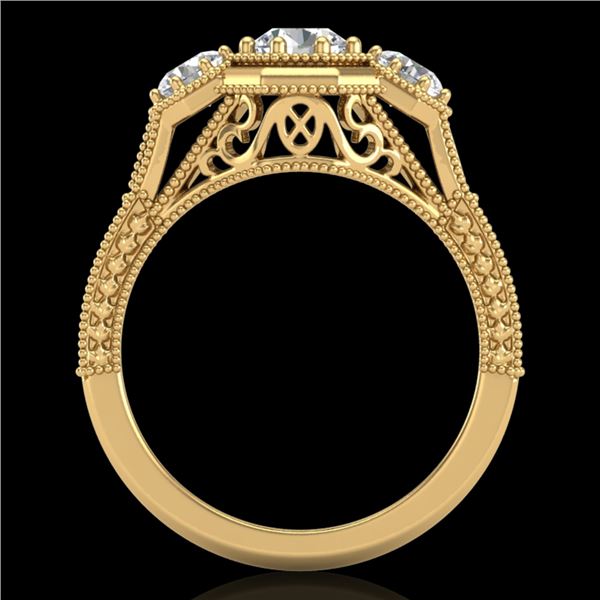 1.05 ctw VS/SI Diamond Solitaire Art Deco 3 Stone Ring 18k Yellow Gold - REF-200K2Y