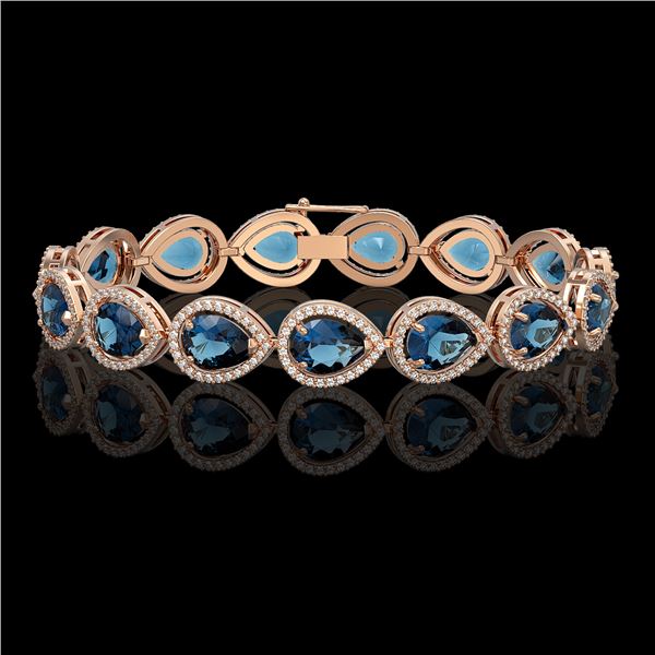 21.06 ctw London Topaz & Diamond Micro Pave Halo Bracelet 10k Rose Gold - REF-293M3G