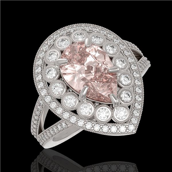 4.22 ctw Certified Morganite & Diamond Victorian Ring 14K White Gold - REF-195M6G