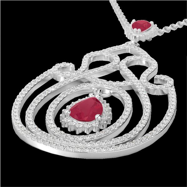 3.20 ctw Ruby & Micro Pave Diamond Heart Necklace 14k White Gold - REF-212A8N