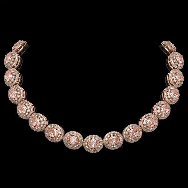 93.04 ctw Morganite & Diamond Victorian Necklace 14K Rose Gold - REF-3788H9R