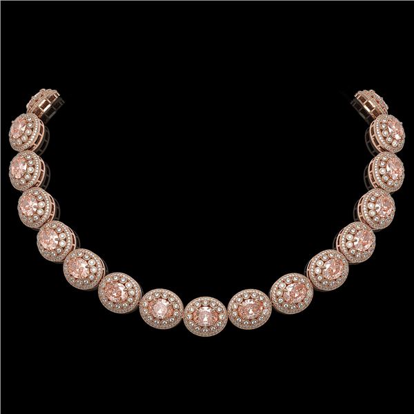 93.04 ctw Morganite & Diamond Victorian Necklace 14K Rose Gold - REF-3788H9R