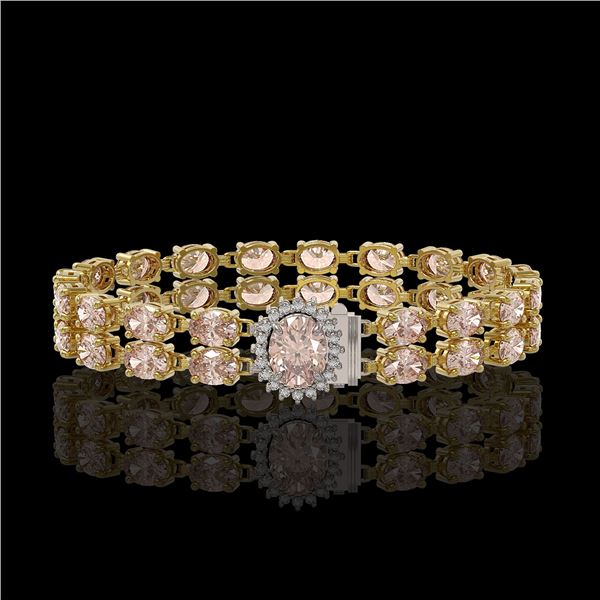 27.57 ctw Morganite & Diamond Bracelet 14K Yellow Gold - REF-400G2W