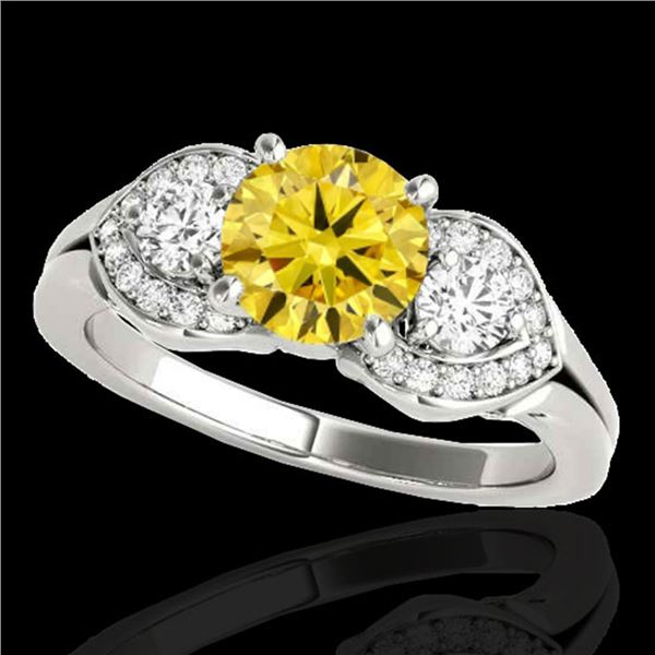 1.7 ctw SI/I Fancy Intense Yellow Diamond 3 Stone Ring 10k White Gold - REF-252H3R