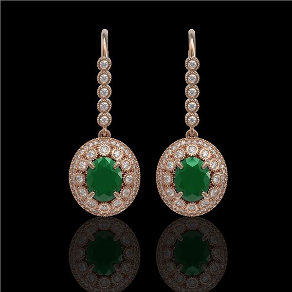 9.25 ctw Certified Emerald & Diamond Victorian Earrings 14K Rose Gold - REF-256W2H