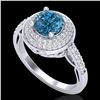 Image 1 : 1.7 ctw Intense Blue Diamond Engagment Art Deco Ring 18k White Gold - REF-236M4G