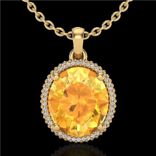 10 ctw Citrine & Micro Pave VS/SI Diamond Necklace 18k Yellow Gold - REF-75G5W