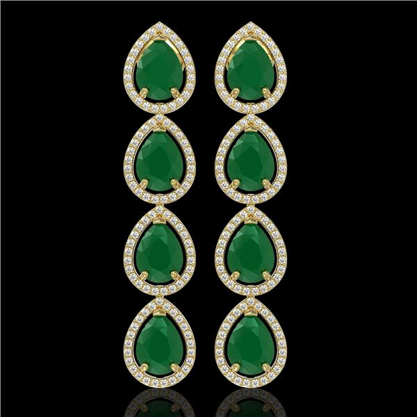 16.01 ctw Emerald & Diamond Micro Pave Halo Earrings 10k Yellow Gold - REF-236H4R