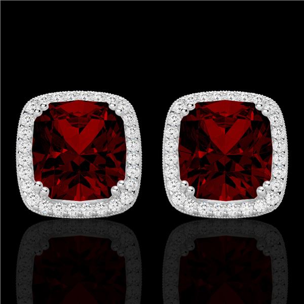 6 ctw Garnet & Micro Pave VS/SI Diamond Halo Earrings 18k White Gold - REF-76G4W